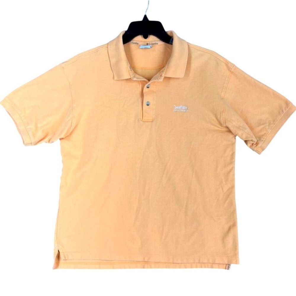 Columbia Mesh Knit‎ Polo Shirt Mens Large Orange Trout Fishing Business Casual